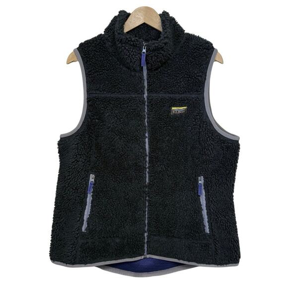 L.L. Bean Jackets & Blazers - L.L. Bean Women's MOUNTAIN PILE FLEECE VEST Size XL Black Sherpa Zip Pockets NEW